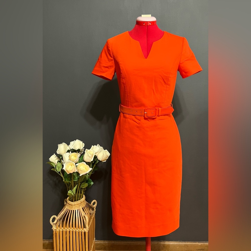 J.Crew Orange Belted Sheath Dress — Size 6, Notch Neck